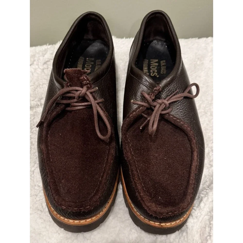 G.H. Bass Mens Wallace Brown Leather + Suede Two Eyed Moc Size 11 BAZ2M467